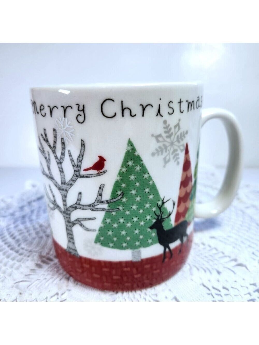 222 Fifth Coffee Mug Cup Merry Trees Oversized 30 oz Christmas Mug Trees Deer